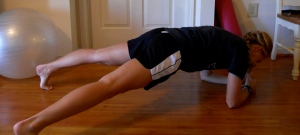 Plank Jacks Step 2. These can be done with straight arms in push-up position or as shown. Move legs in and out like you would a regular jumping jack.